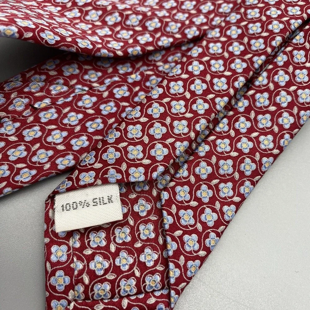 BURMA BIBAS MEN'S TIE‎ Burgundy/Floral LENGTH: 60